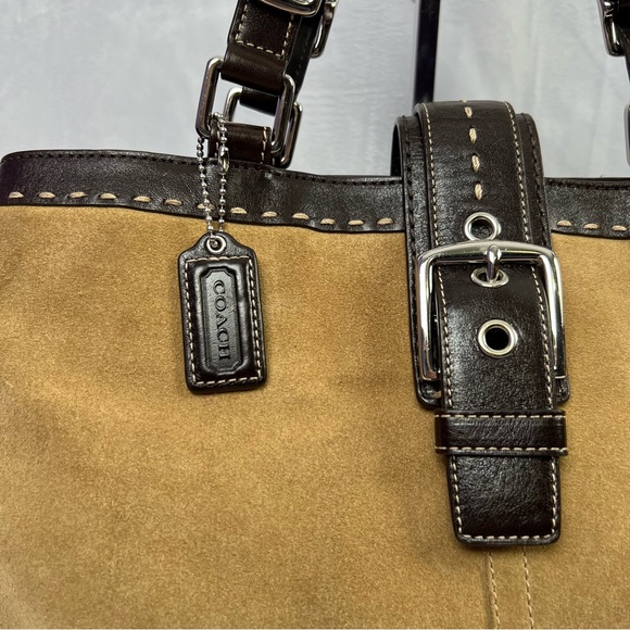 Coach Hamptons Madison Leather Suede Carryall Satchel Handbag Brown Tan - Picture 5 of 14